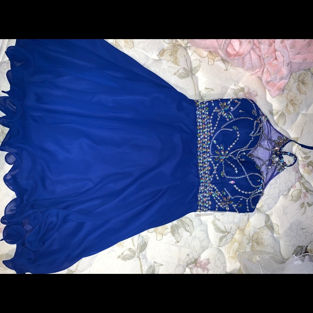 blue halter short dress